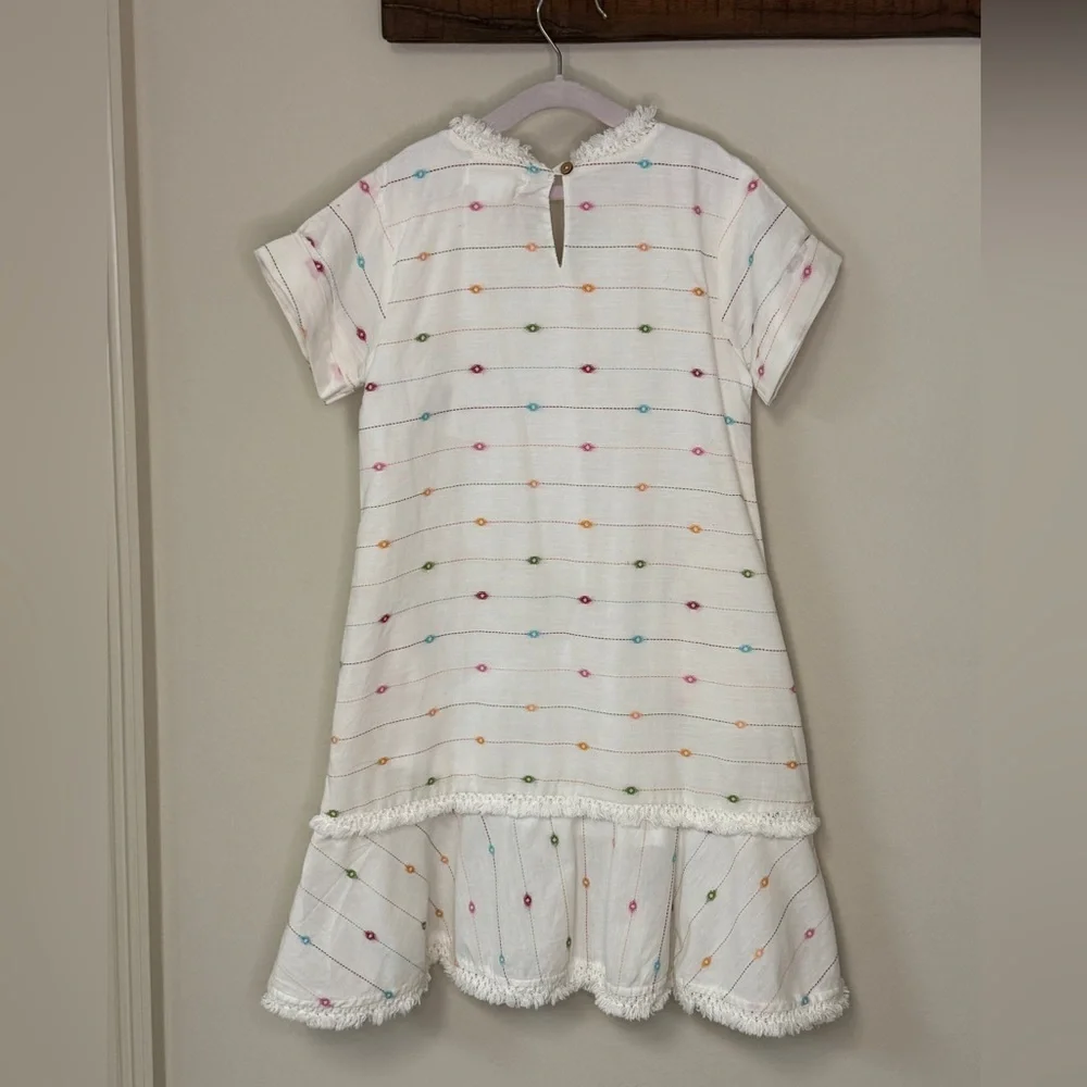 NWT Poppet & Fox: Girls White Dress with Colorful Aztec Design, Size 6